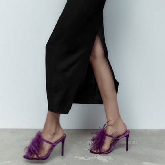 Zara Purple Feather Velvet Heels - Picture 3 of 5